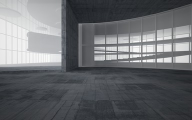 Abstract white and concrete interior multilevel public space with window. 3D illustration and rendering.