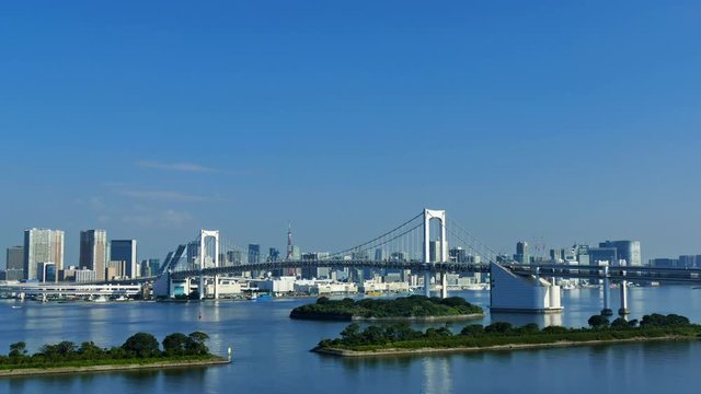 4K Timelapse of Rainbow Bridge and Tokyo Tower in the city japan
