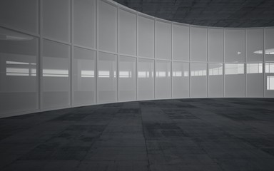 Abstract white and concrete interior multilevel public space with window. 3D illustration and rendering.