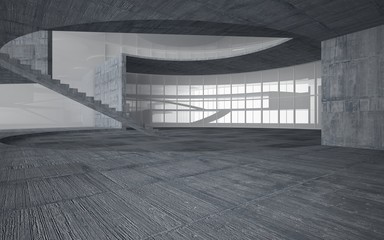 Abstract white and concrete interior multilevel public space with window. 3D illustration and rendering.