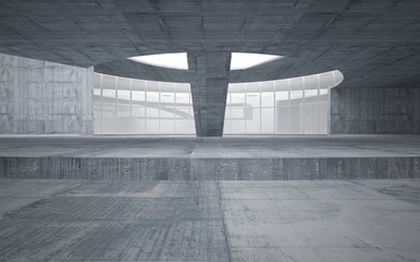 Abstract white and concrete interior multilevel public space with window. 3D illustration and rendering.