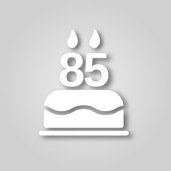 Birthday cake with candles in the form of the number 85 figure cut out of paper icon. Happy Birthday concept symbol design. Stock - Vector illustration can be used for web.