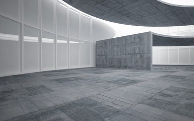 Abstract white and concrete interior multilevel public space with window. 3D illustration and rendering.