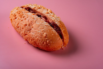 side view strawberry flavor bread on pink