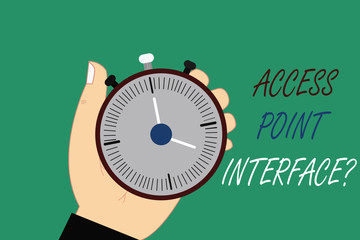 Word writing text Access Point Interfacequestion. Business concept for Allow wireless device to connect to a network Hu analysis Hand Holding Mechanical Stop Watch Timer with Start Stop Button