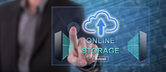 Man touching an online storage concept