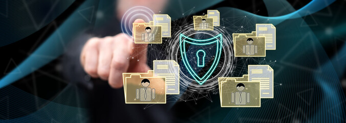 Man touching a personal data security concept