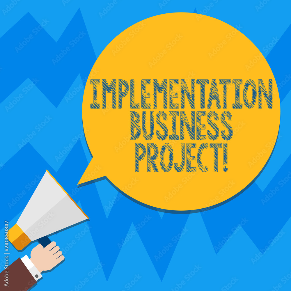 Poster word writing text implementation business project. business concept for process of executing a plan 