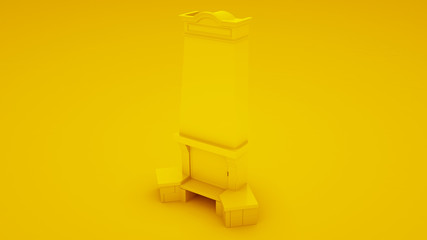 Yellow classic fireplace. 3D render