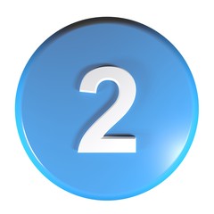 Number 2 blue circle push button - 3D rendering illustration