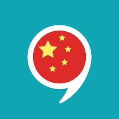 chat speech bubble with chinese flag isolated on blue background.
