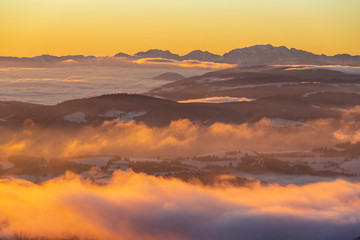 Fototapeta na wymiar Sunset on Mount Grappa in Italy