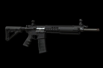 Modern automatic rifle isolated on black