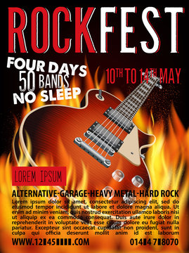 Hard Rock Festival Poster with Guitar. Vector Illustration.