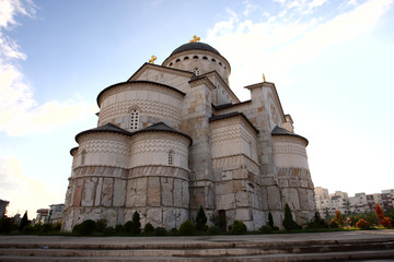 Forged, metal cross and door, stone carving. Orthodox temple Cathedral of the Resurrection of...