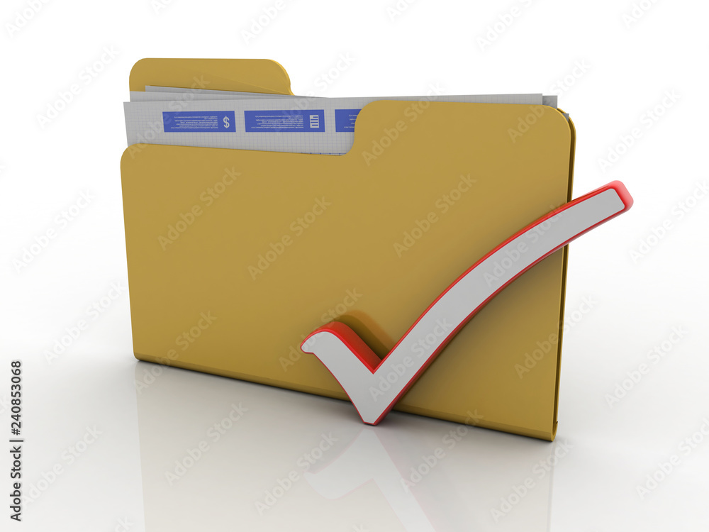 Poster 3d illustration checkbox tick with folder