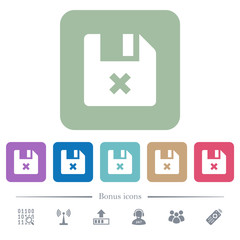 Cancel file flat icons on color rounded square backgrounds