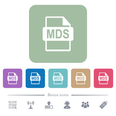 MDS file format flat icons on color rounded square backgrounds