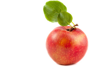 red Apple with leaf isolated on white background