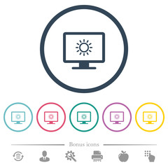 Adjust screen brightness flat color icons in round outlines