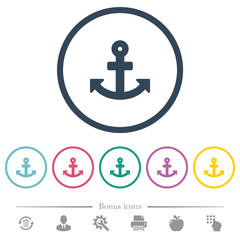 Anchor flat color icons in round outlines