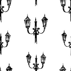 Seamless pattern of streetlights sketches