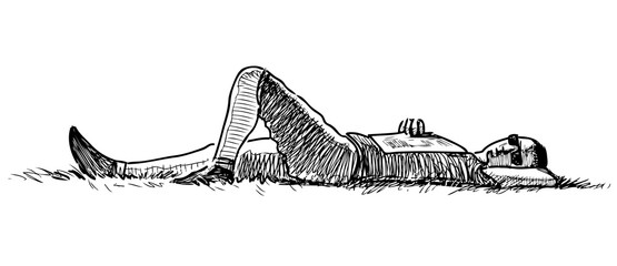 Sketch of a townsman resting on the grass