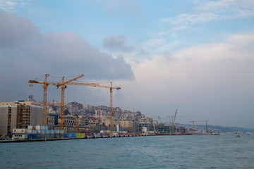Fototapeta na wymiar City and Construction. The Istanbul galataport project construction process. Karakoy district on 22 December ,2018 in Turke