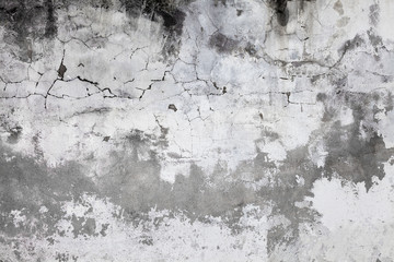 Cracked concrete wall covered with gray cement surface. Old grunge textures backgrounds. Plaster wall