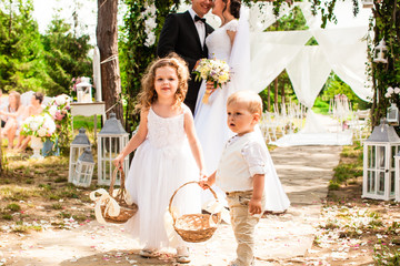 Bride and groom kissing on the wedding ceremony