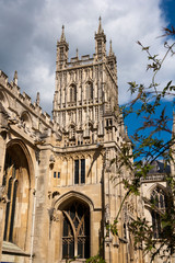 Fototapeta premium The tower of Gloucester cathedral in spring sunshine, Gloucestershire, UK