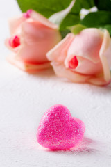 Fototapeta na wymiar Pink heart and roses. Valentine's Day.