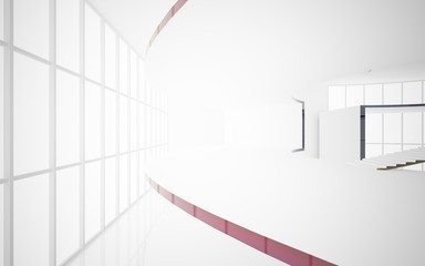 Abstract white and colored gradient glasses interior multilevel public space with window. 3D illustration and rendering.