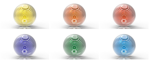six icons set. Geometric pattern ball. 3d rendering.