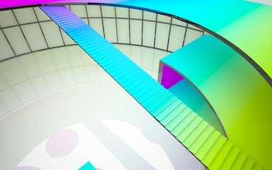 Abstract white and colored gradient  interior multilevel public space with window. 3D illustration and rendering.