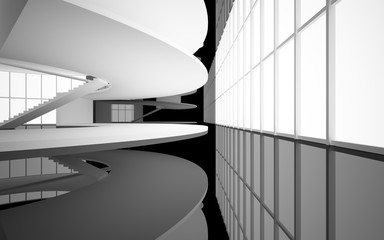 Obraz premium Abstract white and black interior multilevel public space with window. 3D illustration and rendering.