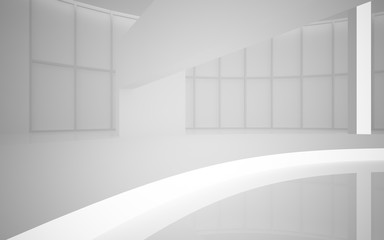 Fototapeta premium Abstract white interior multilevel public space with neon lighting. 3D illustration and rendering.