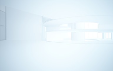 Abstract white interior multilevel public space with window. 3D illustration and rendering.