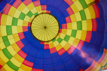 Bottom view from the inside at the multicolored balloon dome