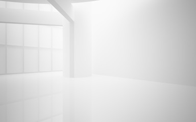 Abstract white interior multilevel public space with window. 3D illustration and rendering.