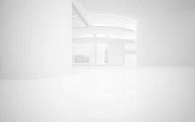 Abstract white interior multilevel public space with window. 3D illustration and rendering.