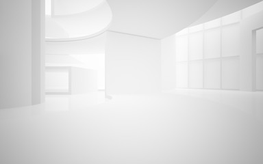 Abstract white interior multilevel public space with window. 3D illustration and rendering.