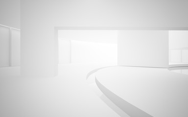 Abstract white interior multilevel public space with window. 3D illustration and rendering.