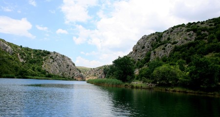 Fototapeta na wymiar boating the Zrmanja river inland from Obrovac, , Croatia