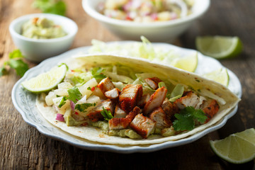Chicken tacos with guacamole