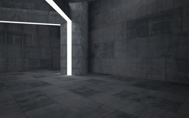 Abstract  concrete interior multilevel public space with neon lighting. 3D illustration and rendering.