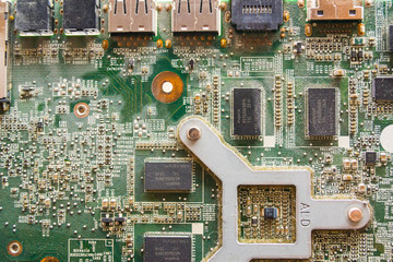 Dirty electronic board close up
