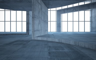 Abstract  concrete interior multilevel public space with window. 3D illustration and rendering.