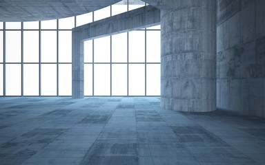 Abstract  concrete interior multilevel public space with window. 3D illustration and rendering.