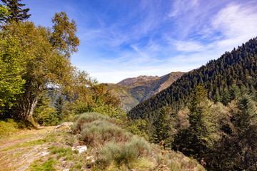 Fototapeta na wymiar GR10, Hiking of tne Etang de Comte, Ariège Pyrenees, Occitanie, France